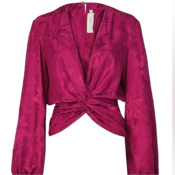 Silvia Tcherassi | Fuchsia Deep V Neck Top | Long Sleeve | Courtney Blouse | NWT - Picture 1 of 5